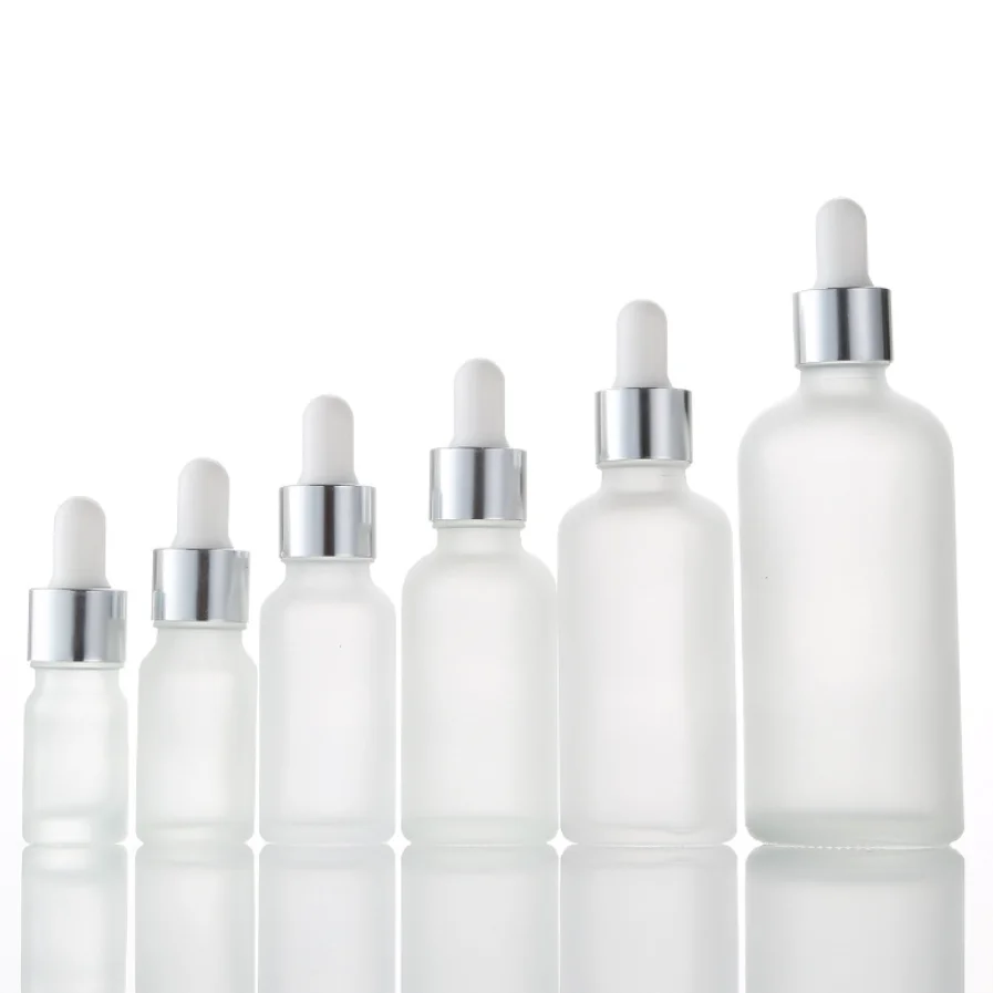 Wholesale 30ml clear frosted glass dropper bottle with lid