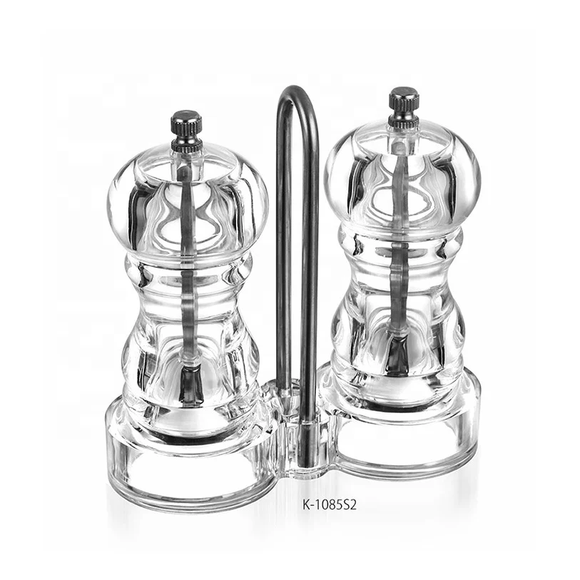 K-1085 High Quality Clear Kitchen Mills Clear Acrylic Sea Salt and Pepper Grinder with Ceramic Grinding