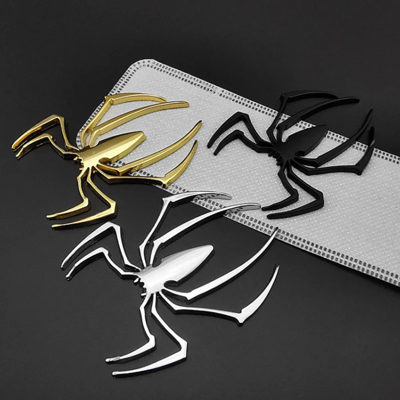 Wholesale 3D Car Stickers HOT Universal Metal Spider Shape Emblem Chrome 3D Car Truck Motorcycle Decorative Decal Sticker black