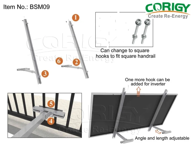 Corigy  easy installation Balcony Wall Mount Bracket Solar Balcony solar mount For Easy Solar Balcony Mounting