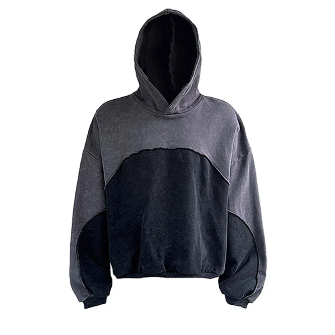 Finch garment high quality blank hoodie cut and sew pullover patchwork two tone cropped printing cut edge custom raw hem hoodie