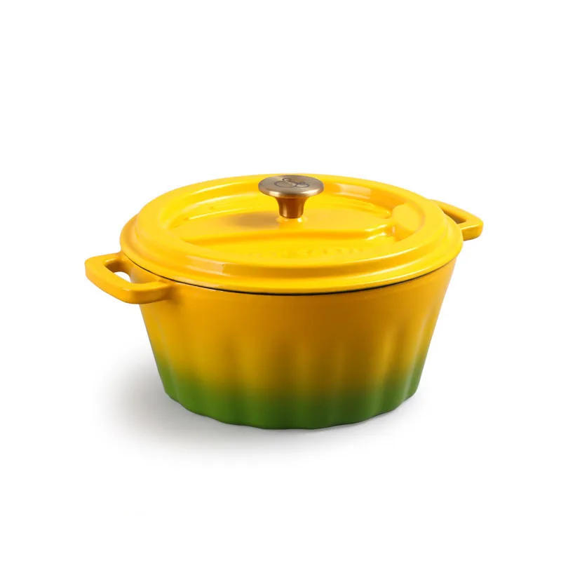 24cm cast iron enamel Dutch pot thickened stock pot Cool color gradient uncoated deep saucepan enamel pot