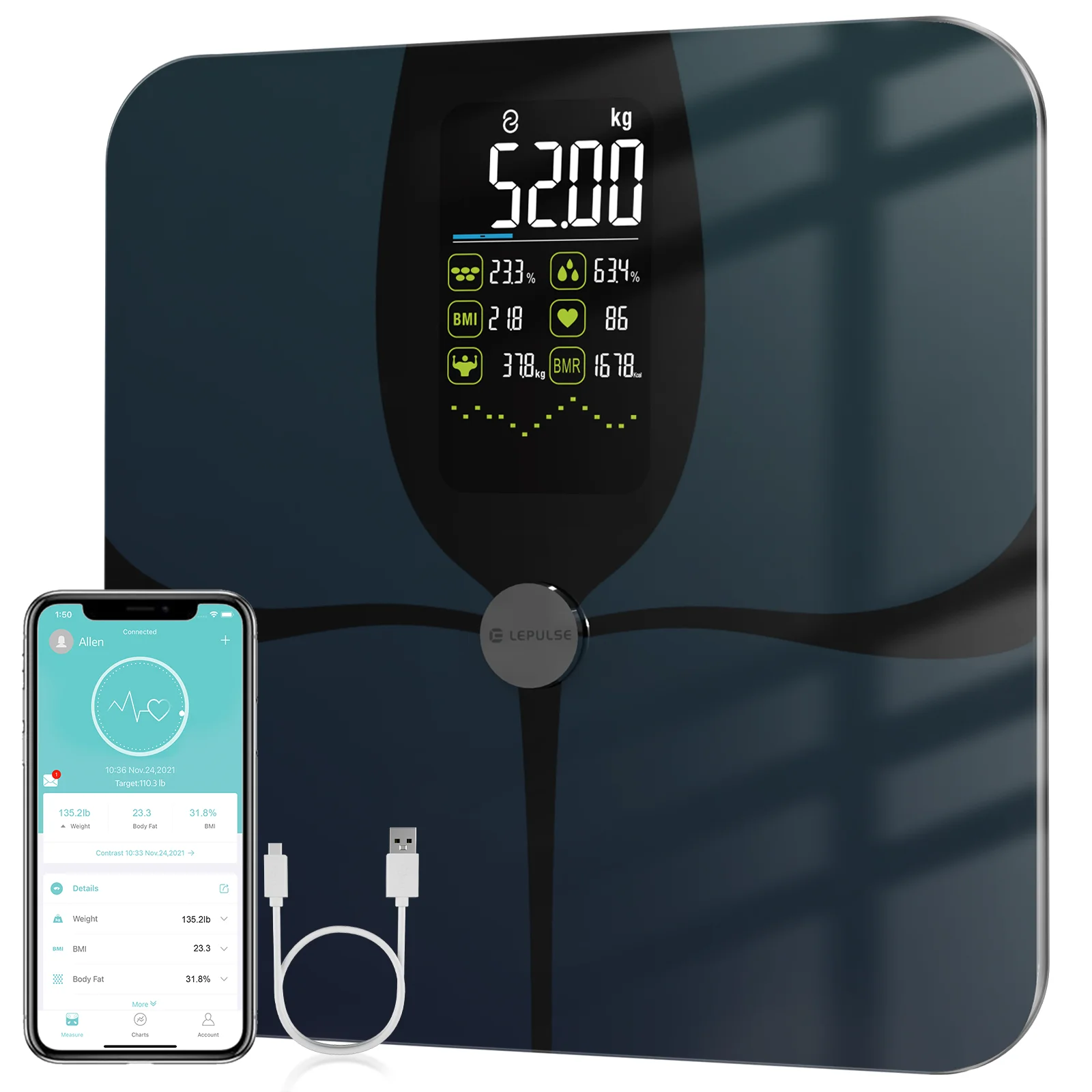 Смарт-весы Lepulse F4 Pro, Bluetooth, 24 пользователя, безмен, Body15, анализ основной композиции тела, весы для тела и жира