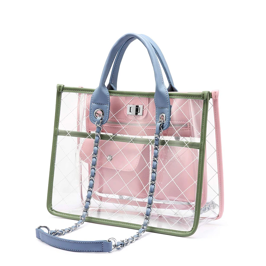 Fashionable Women Clear Handbag PVC Plastic Tote Bags Custom Clear PVC bag