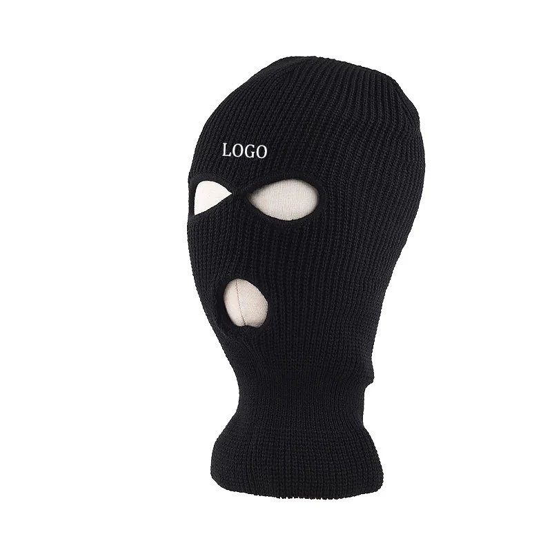 Oem Winter Comfortable Embroidery Logo Custom Balaclava Ski Mask Cap 3 Hole Knitted Beanie Hat
