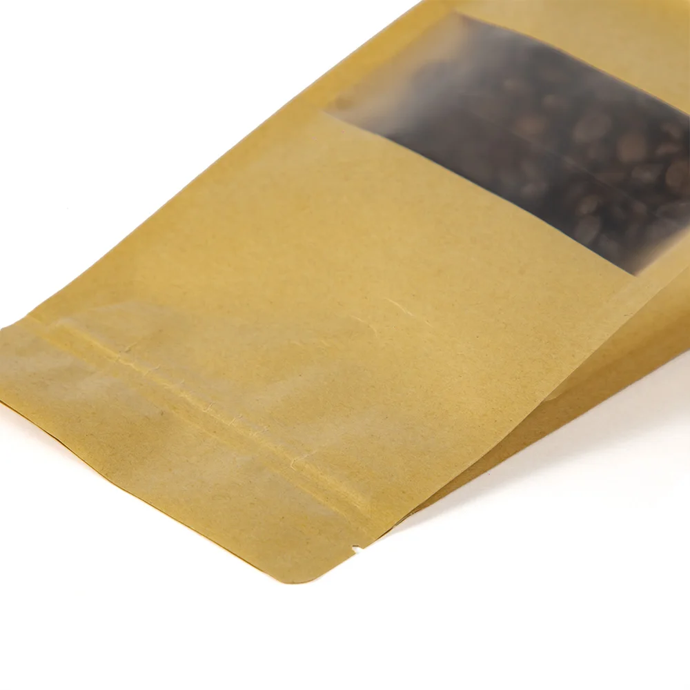 Биоразлагаемая крафт-бумага с индивидуальным принтом, экологически чистый стоячий мешочек с застежкой-молнией и прозрачным окошком, пакет для упаковки еды и риса