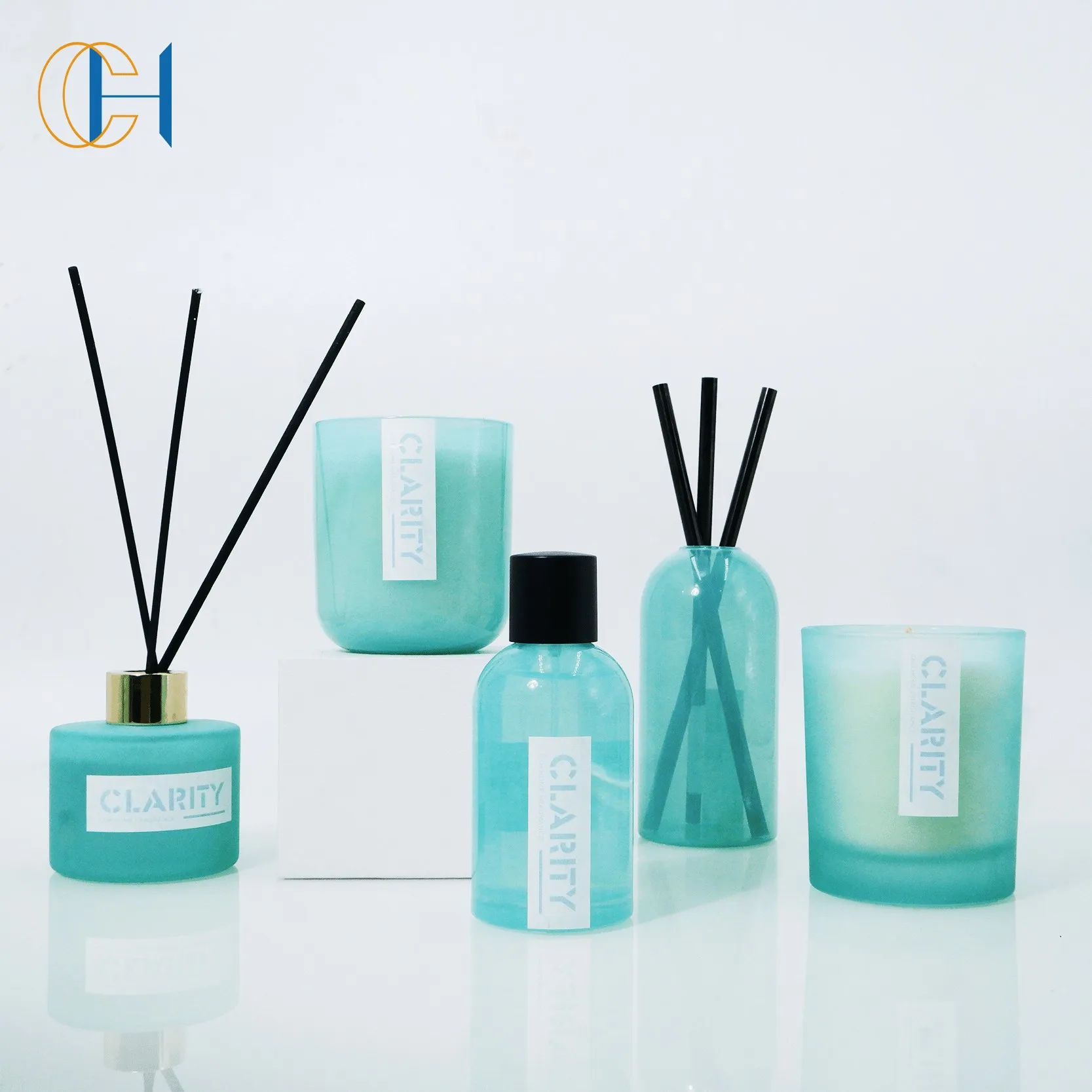 CH hot sale welcomed luxury glass candle with customizing fragrance scent perfume aroma diffuser set