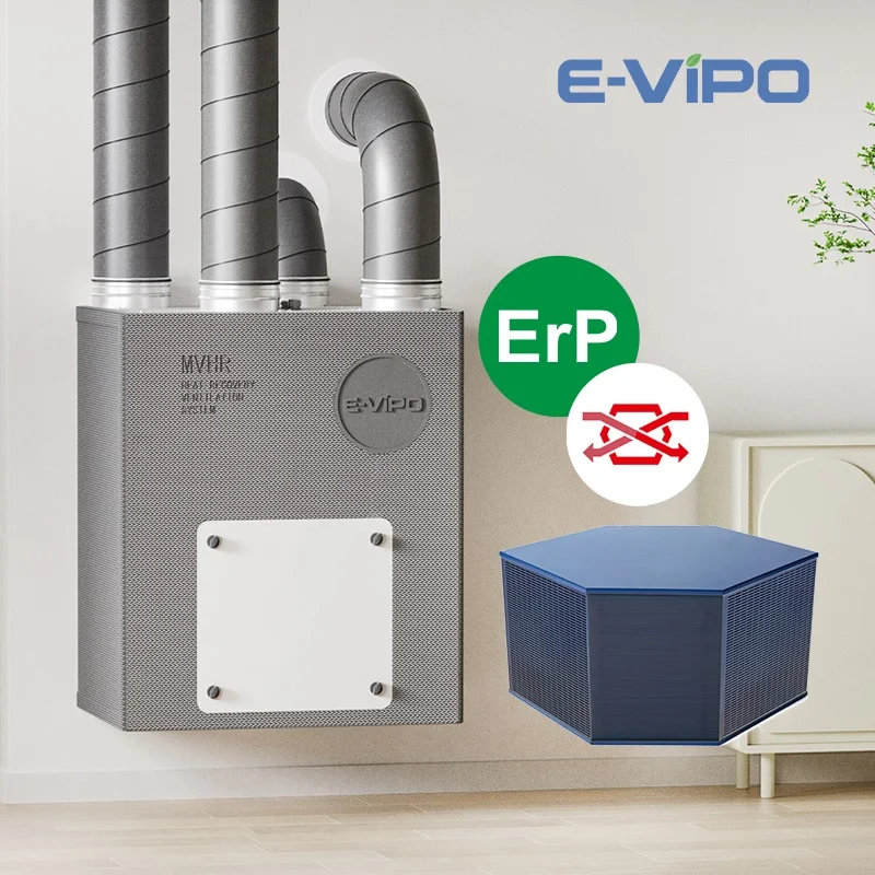 E-VIPO Energy Saving ERV Ventilation Wall HVAC System Recuperator Air Bypass HRV Heat Recovery Ventilation System