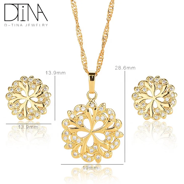 DTINA 2019 Trends Chrysanthemum Flower Sketch Jewelry Set With Stones For Ladies