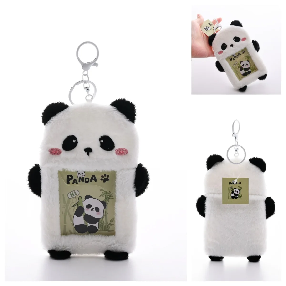 Cute Cartoon Plush Photo Card Holder Bus Card Bank Id Card Protective Display Sleeves Students Bag Pendant Gifts