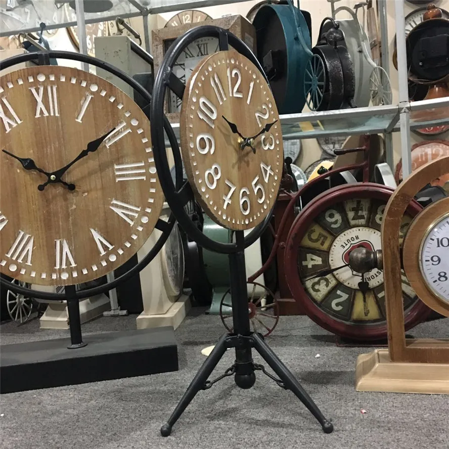 Triangle Metal Stand Modern Wood Table Clock