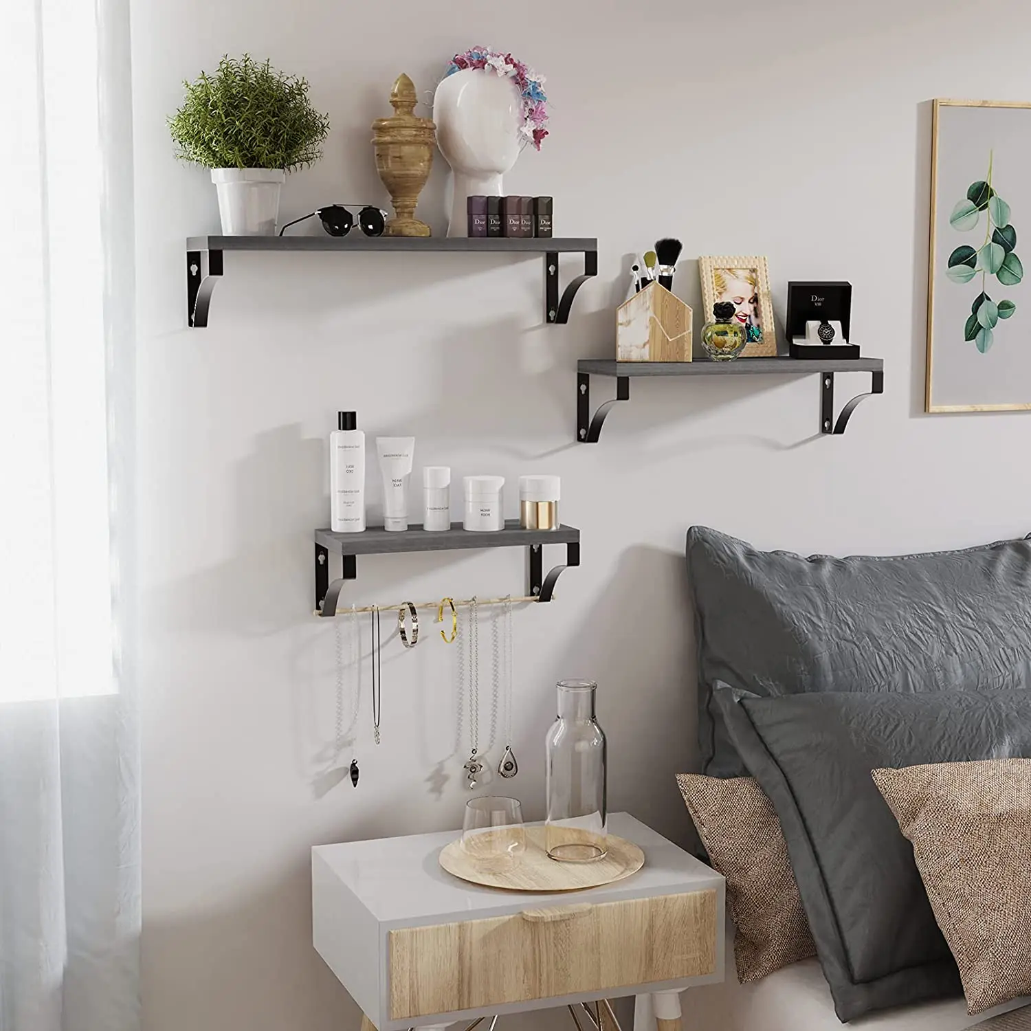 Hot sale wall floating ledge shelf small rack simple storage holders black ledge shelves for living room