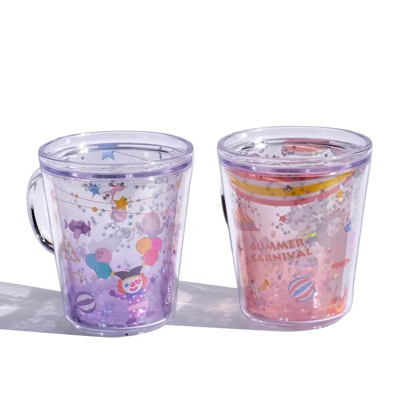 Girlwill Circus Insulated Double Wall Plastic Cups With Handles Tea Mugs Custom Logo Cute Coffee Tumbler Bottles wholesale