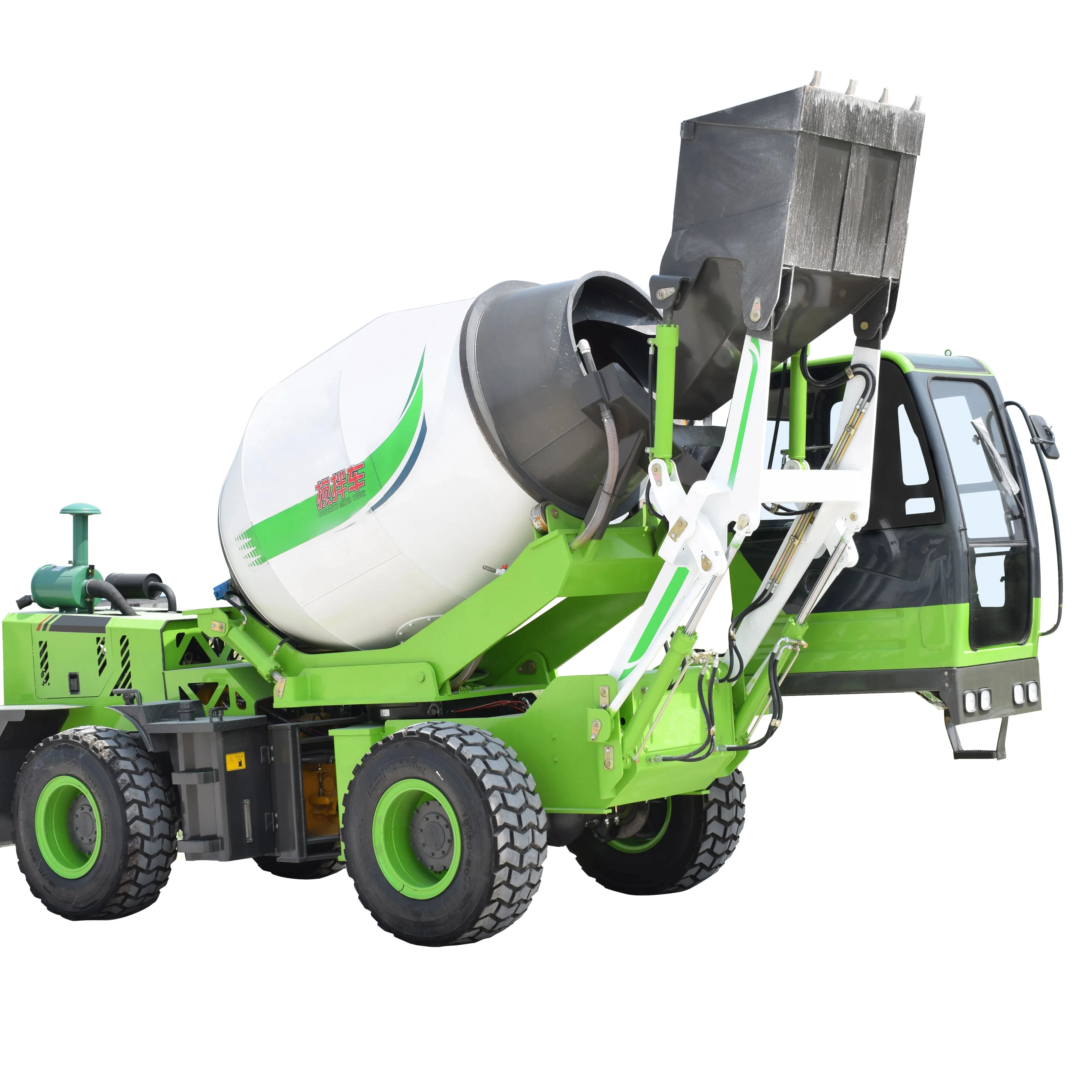 Most popular HUAYA 270 degree rotation self-loading concrete mixer truck auto feed 2m3 high quality Concrete mixer with Euro