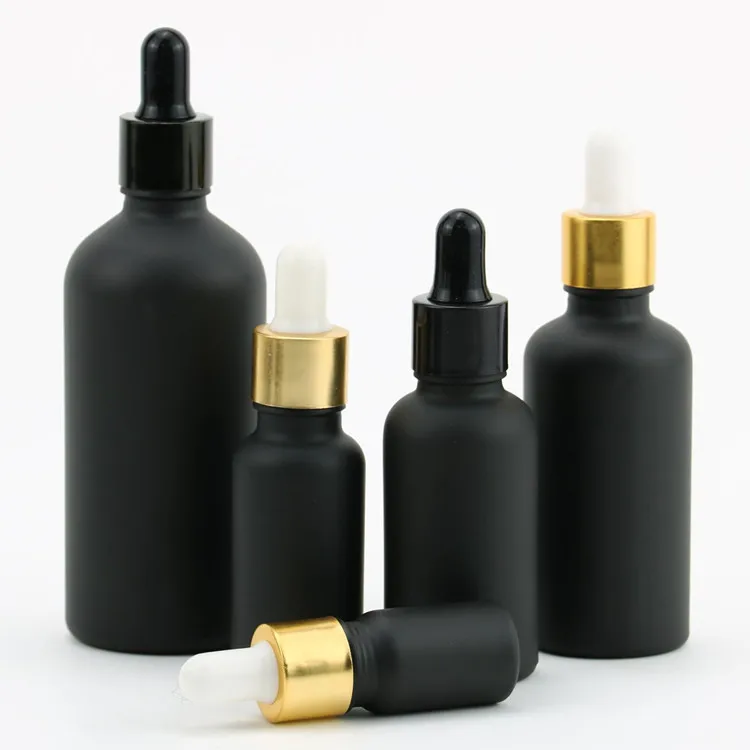 30ml matte black glass dropper bottle for essential oil cosmetic packaging with paper tube