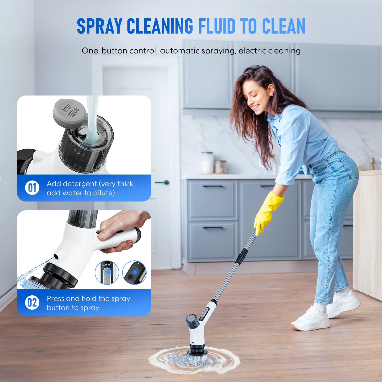 80ml Built-In Container Wireless Detachable Adjustable Home Spin Scrubber 7-In-1 Multifunction electric cleaning brush for cars