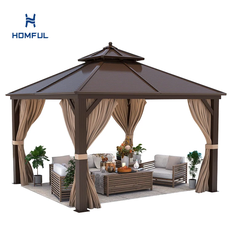 HOMFUL Double Roof Luxury Outdoor Gazebo Tent Pergola Aluminum Gazebo Canopy for Patio Garden Party
