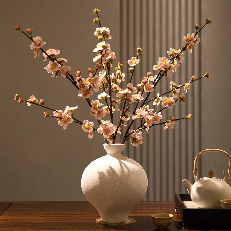 Peach blossom living room decoration flower branch new Chinese flower cherry moisturizing film decorative indoor dried flowers