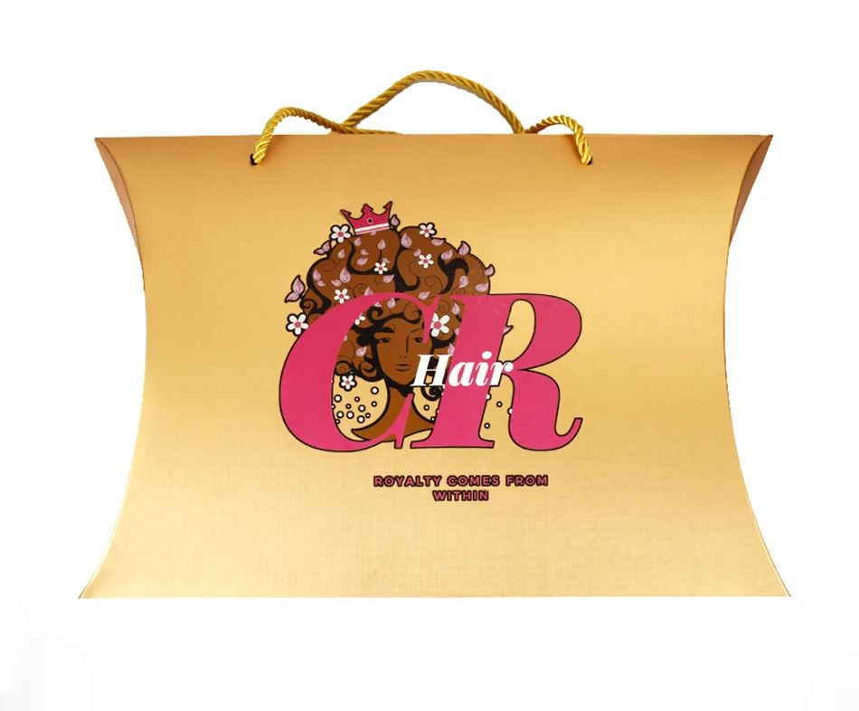 Custom logo paperboard full color hair wig folding pillow packaging box with handle for cosmetic