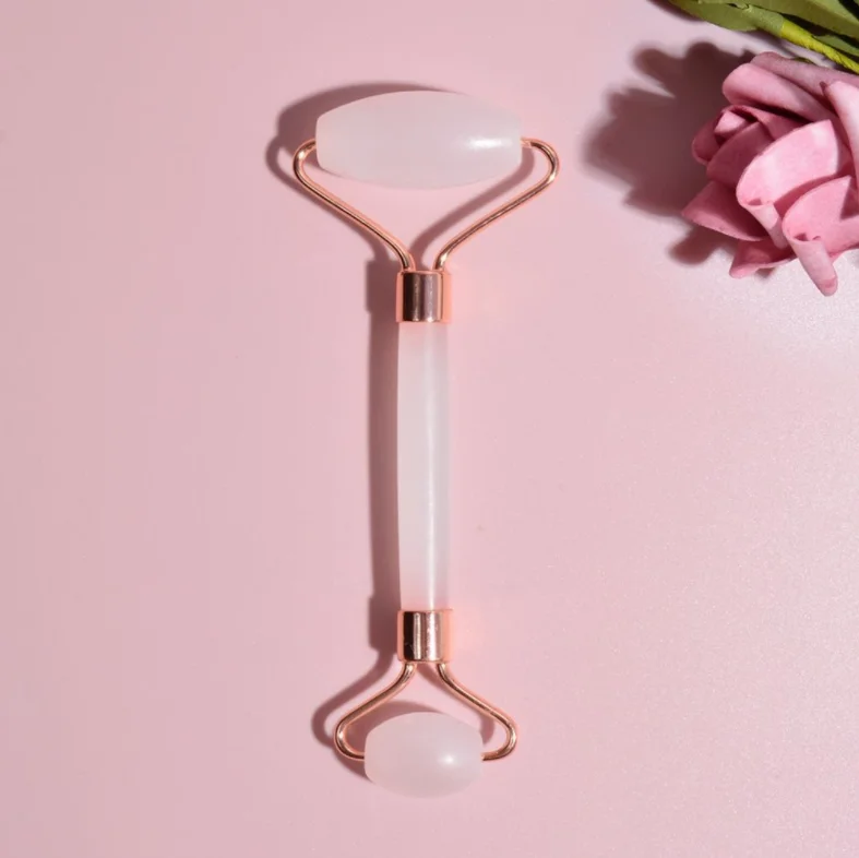 New Arrival Natural Jade Face Roller Set Pink Crystal Quartz Stone Jade Roller Beauty Massager