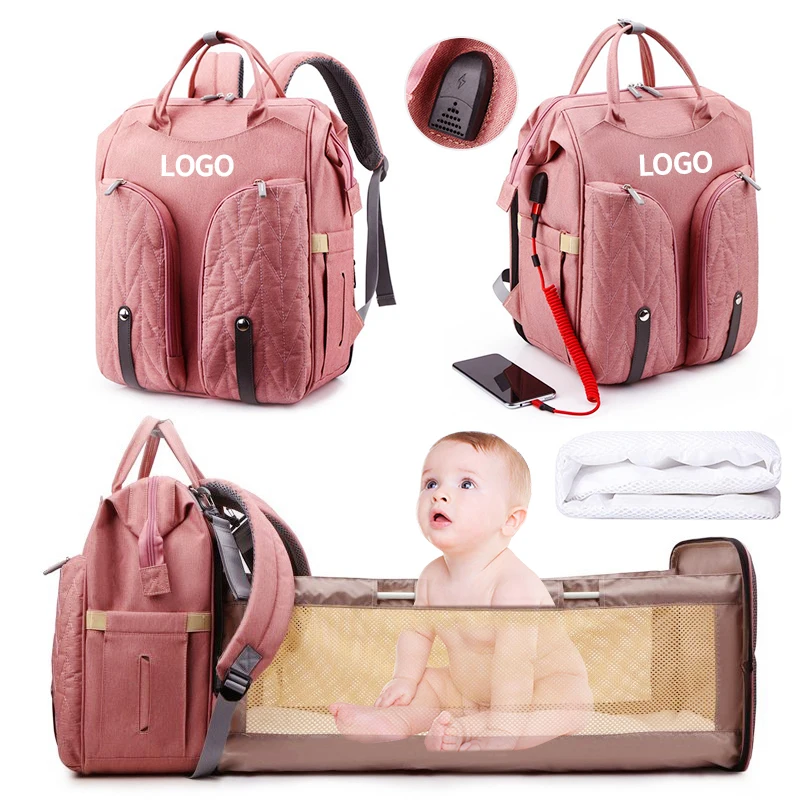 3 in 1 Bassinet mummy Foldable Bed Crib custom Portable Maternity nappy wet mother baby carry care bag USB Backpack diaper bag