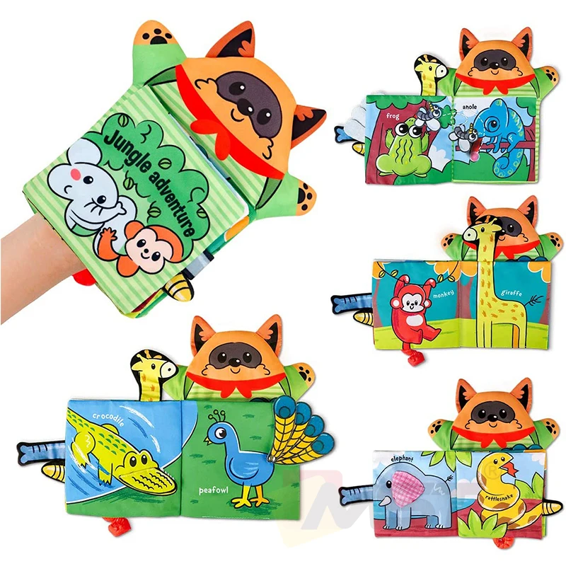 Bear Raccoon Puppet Storytelling Role Play Animal Crinkle Tail Tactile Fabric Activity Book Baby Soft Cloth Book