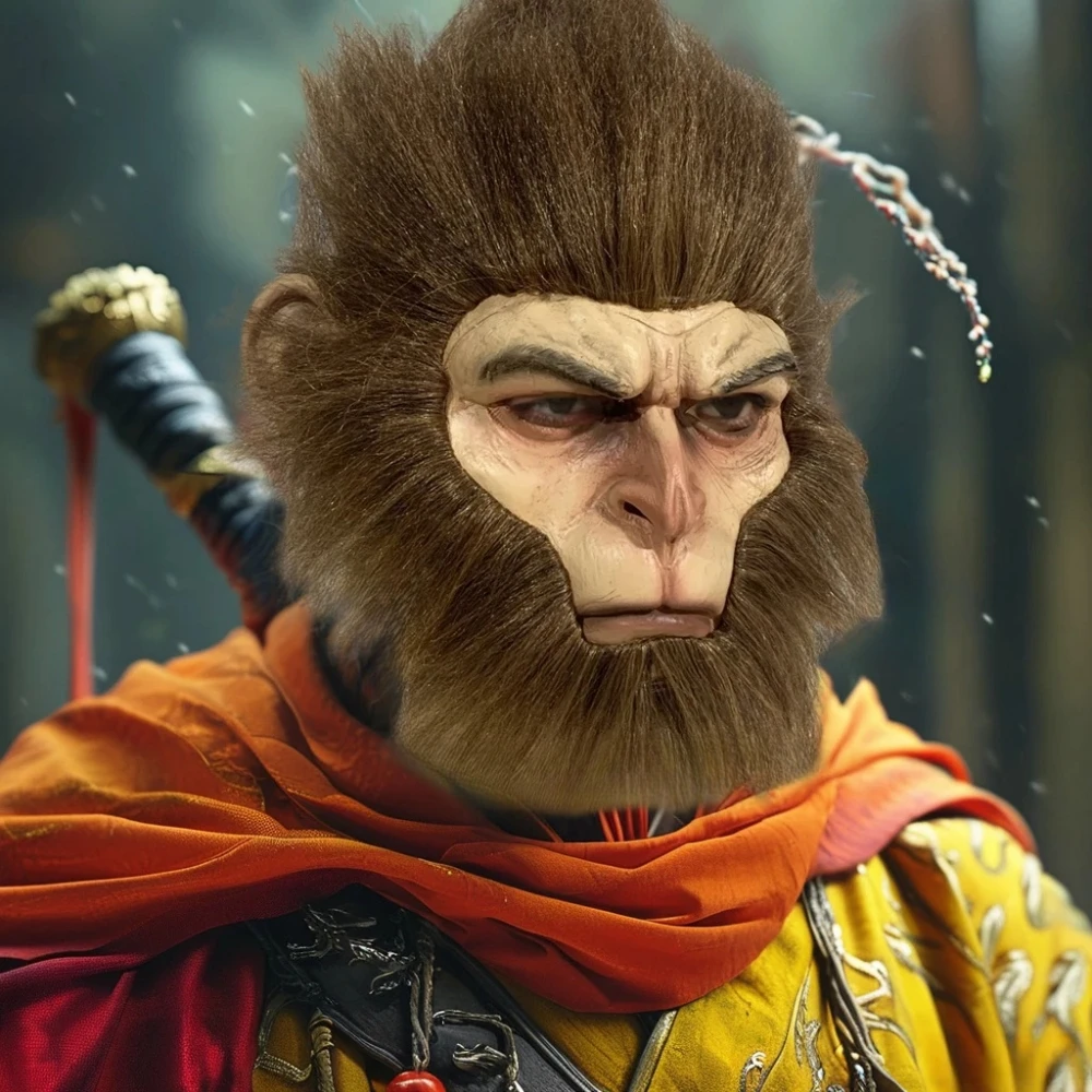 Black Myth WuKong Mask 3A Game Role-Playing Novelty Halloween Party Costume Props Adult Gifts Latex Full Face Mask With Hair