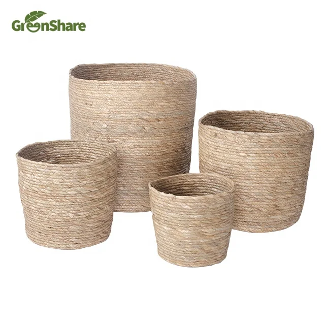 
Hot sale set of 4 indoor nature seagrass flower green plant pot storage basket 