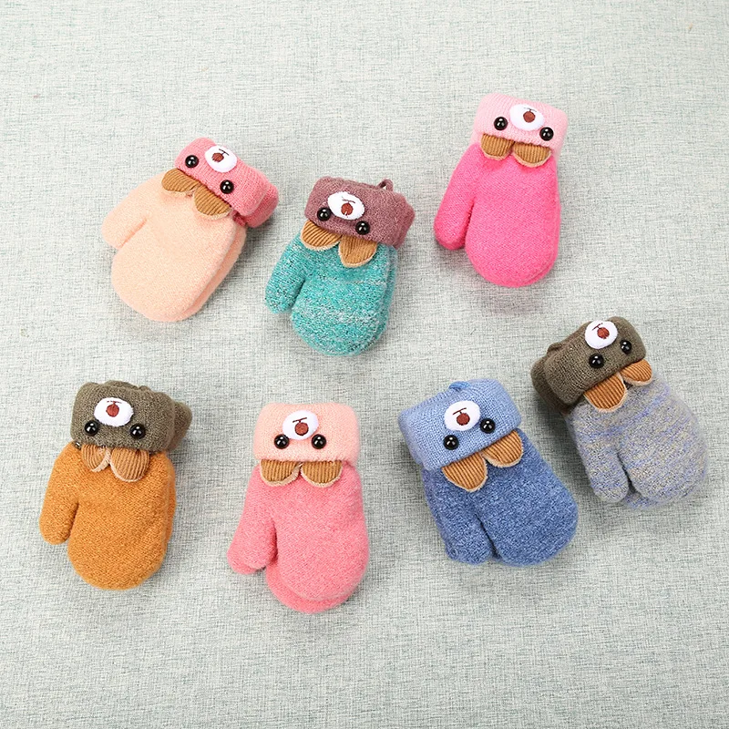 
Customized lovely cute outdoor colorful kids winter warm knitted gloves for children 