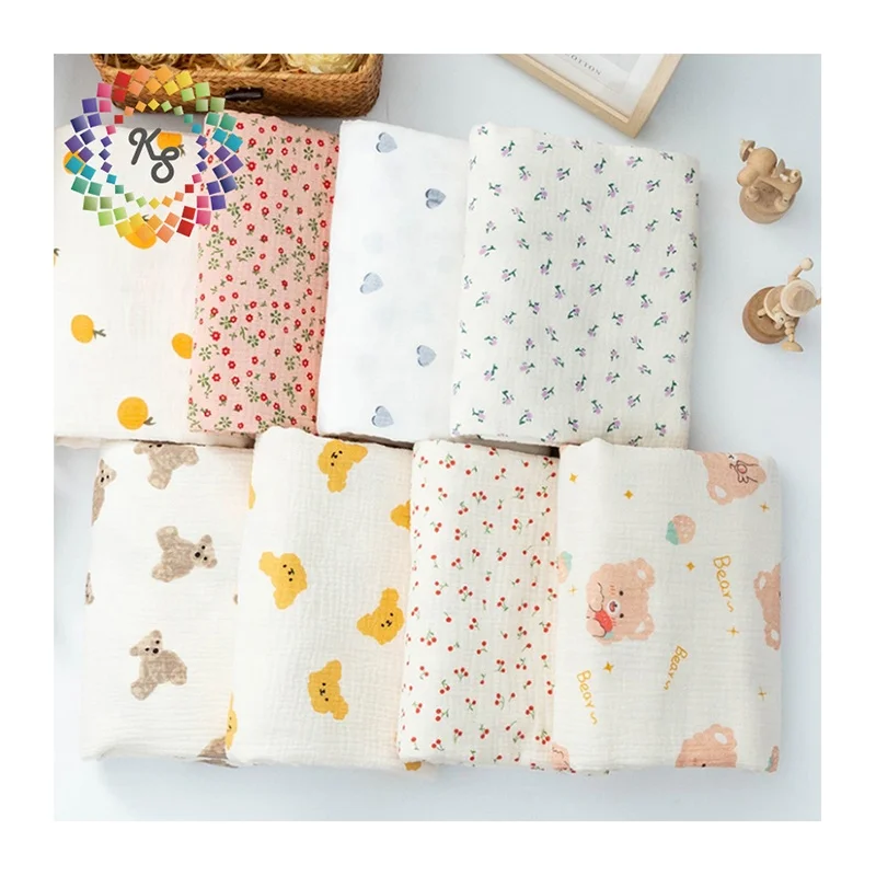 100% Cotton Double Layer Gauze Muslin Printed Fabric For Baby Swaddle