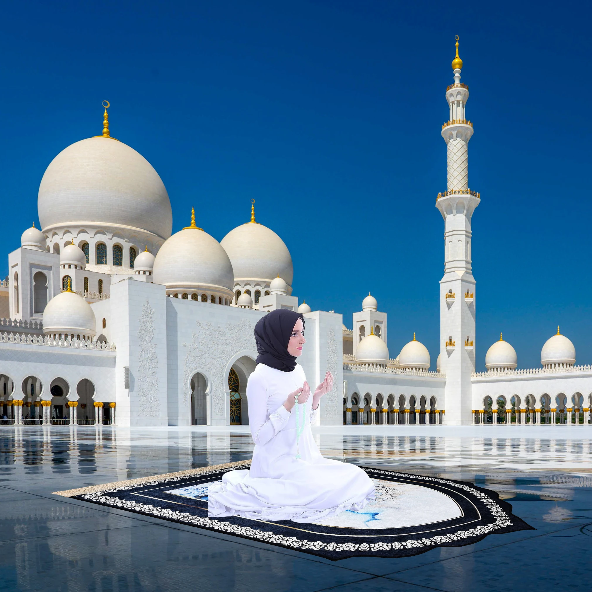 Wholesale special-shaped janamaz islamic prayer mat customize prayer mat luxury prayer mat for Ramadan gift set