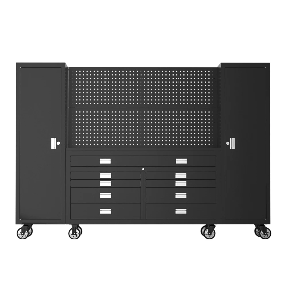 Heavy Duty 9 Drawers Movable Iron Garage Storage Workbench Tool Cabinet Combination Workstation for Workshop