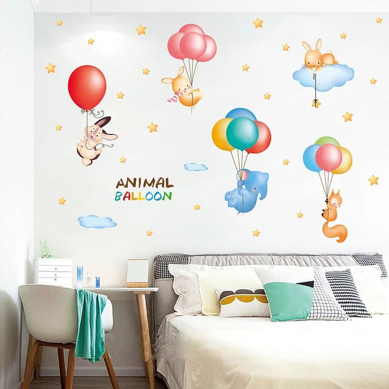 Animal balloon cartoon wall sticker children room bedroom living room kindergarten cartoon decoration wall sticker