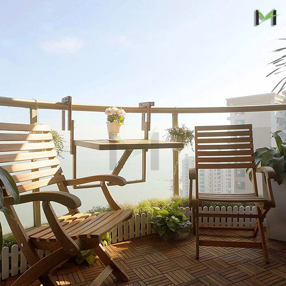 Adjustable Deck Table  Bamboo Balcony Railing Hanging Table Folding Balcony Table Hanging