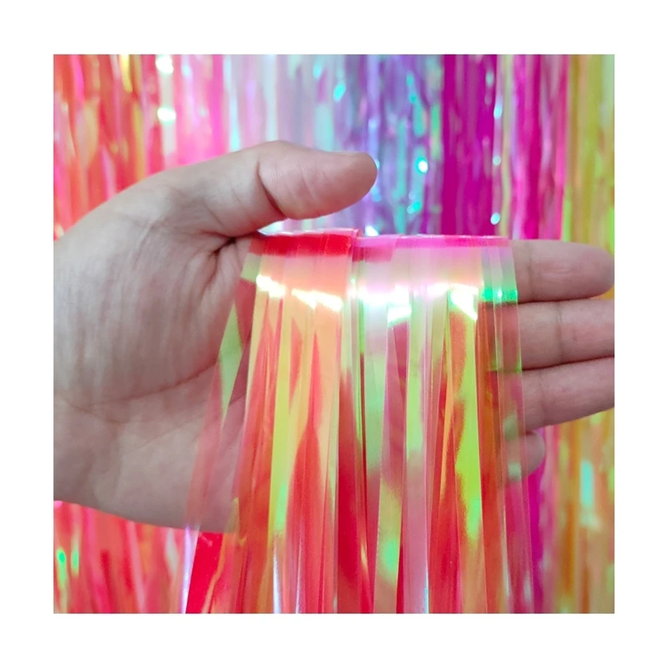High quality PET material iridescent foil fringe curtain for photo background wall decoration cortina de tiras para fiesta