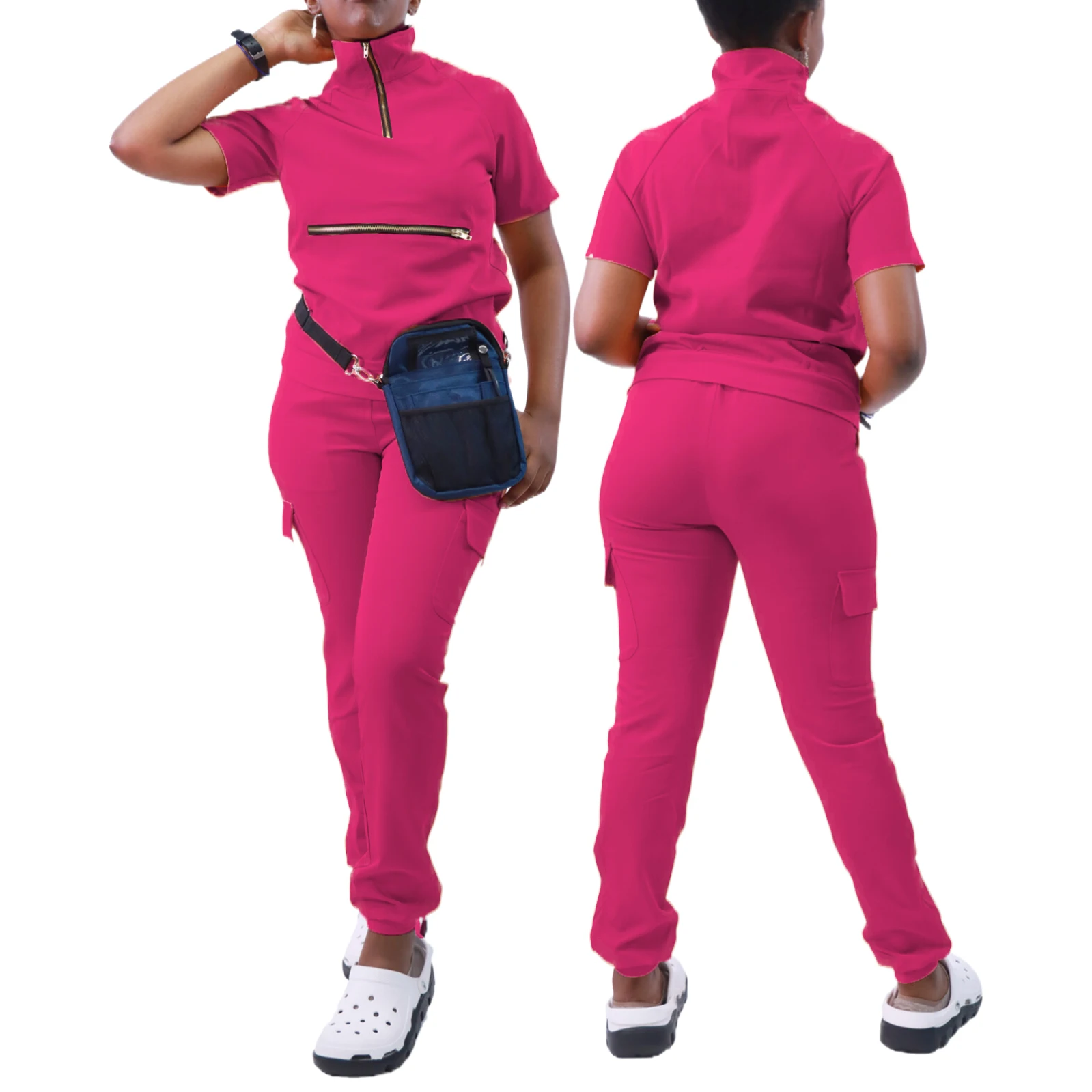 Custom medical scrubs   3m scrub suit with zipper medical jogger plus size scrubs uniforms sets for woman