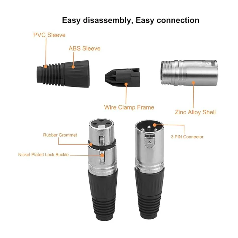 3/5 Pin XLR Solder Plug Cable Connector Microphone Audio Socket Made of Zinc Alloy for High Conductivity and Ultra-Low Noise