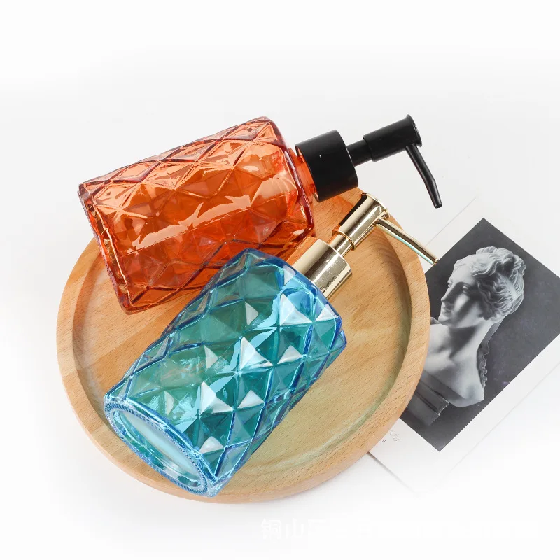 
Wholesale 330ml Empty Glass lozenge effect hand sanitizer bottle with tap 