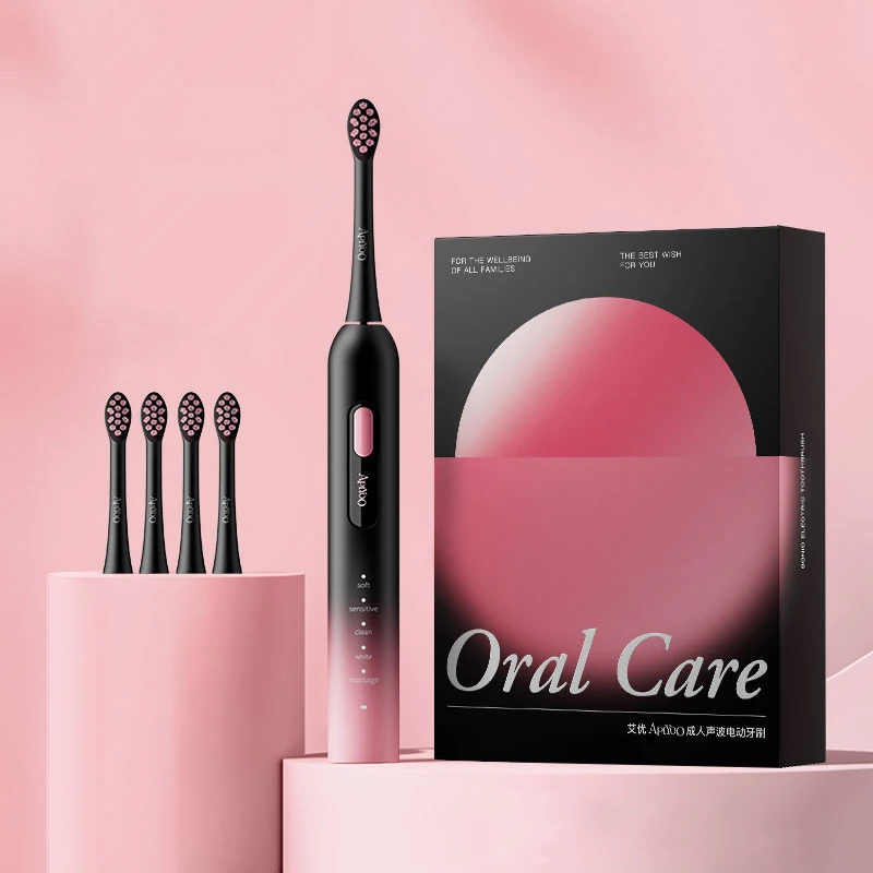Black Pink Gradient color Custom Logo Gift Packing Box Automatic Sonic Electric Toothbrush Smart For Adult