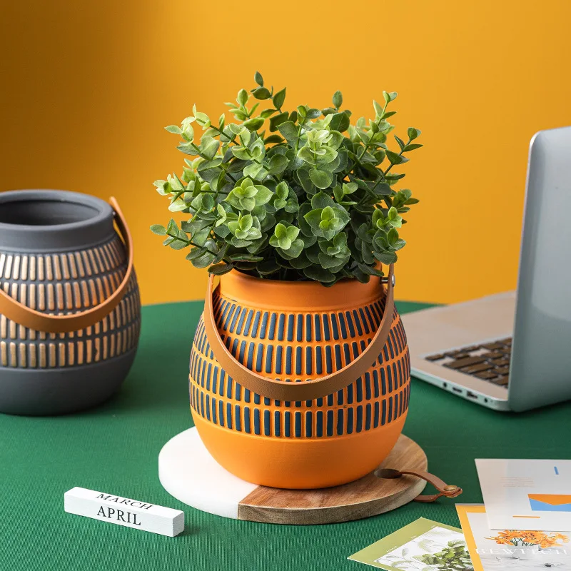 Nordic style Morandi ins ceramic portable flower pots succulent hanging pots hotel home modern flower pots