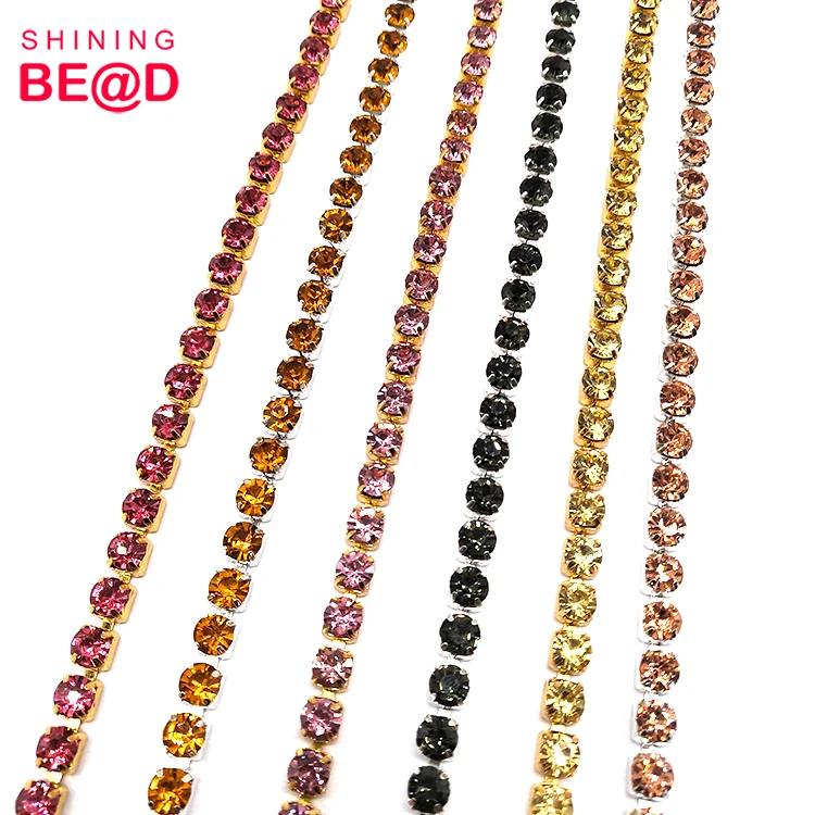 Высококачественная красочная позолоченная цепочка SS29 со стразами для украшения одежды из нержавеющей стали 18