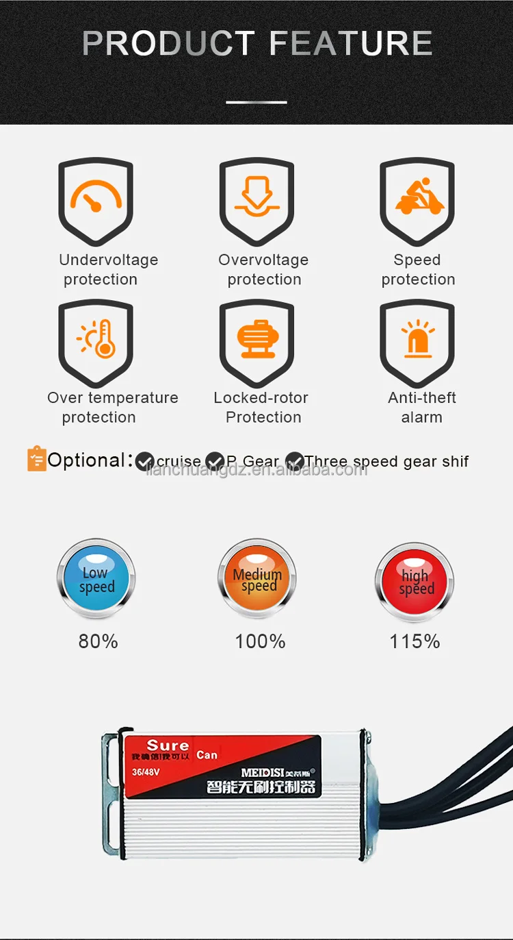 MEIDISI 60v 250w350w customized foc lithium battery brushless electric bicycle scooter bldc motor controller