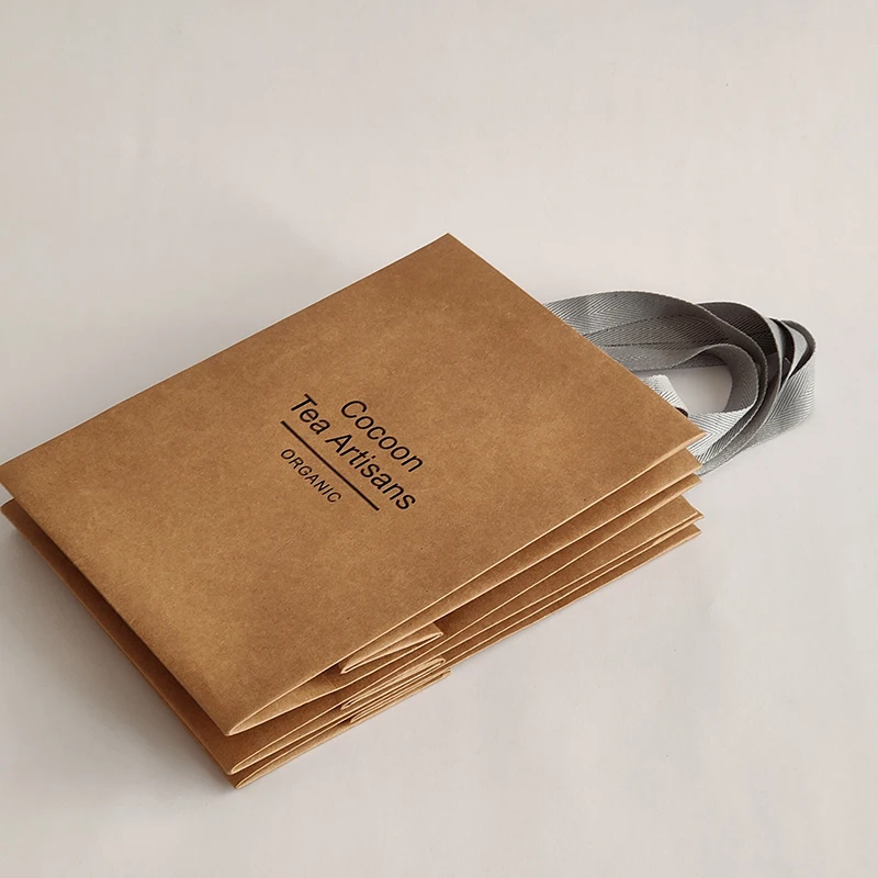 Customized Eco Friendly Gift Packing Biodegradable Brown Kraft Paper Bag With Handle