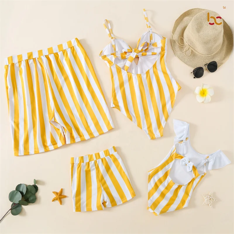 Strip Printing Custom Design Swimsuit For Kids Beachwear Children Family Matching Swimwear
