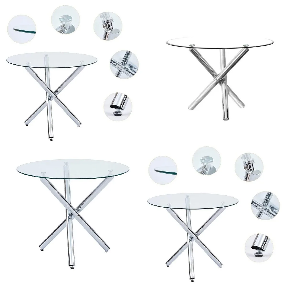 Dining Round Dinning Table Set Glass Modern Modern Round Glass Table Chrome Metal Frame Restaurant Living Dining Room Tables