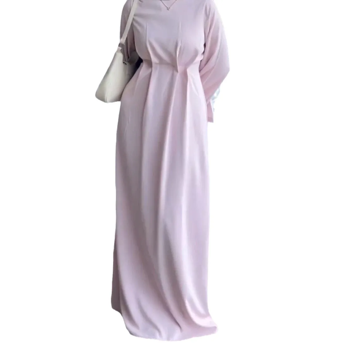 Islamic Women Crew Neck Dress Muslim Eid 2024 For Muslim Girl New Fashion Plain Modest Abaya Clothes