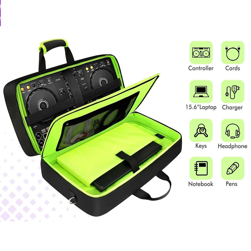 DJ Controller Case Padded DJ Controller Bag with 5 Pockets for Laptop Headphones DJ Carrying Case with Adjustable Shoulder Strap