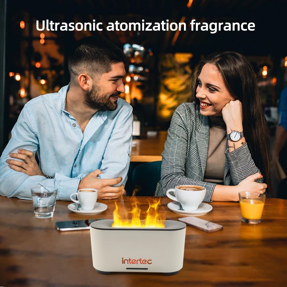 Factory Outlet Portable Essential Oil Aromatherapy Ultrasonic Low Noise Diffuser With 3D Flame Night Light