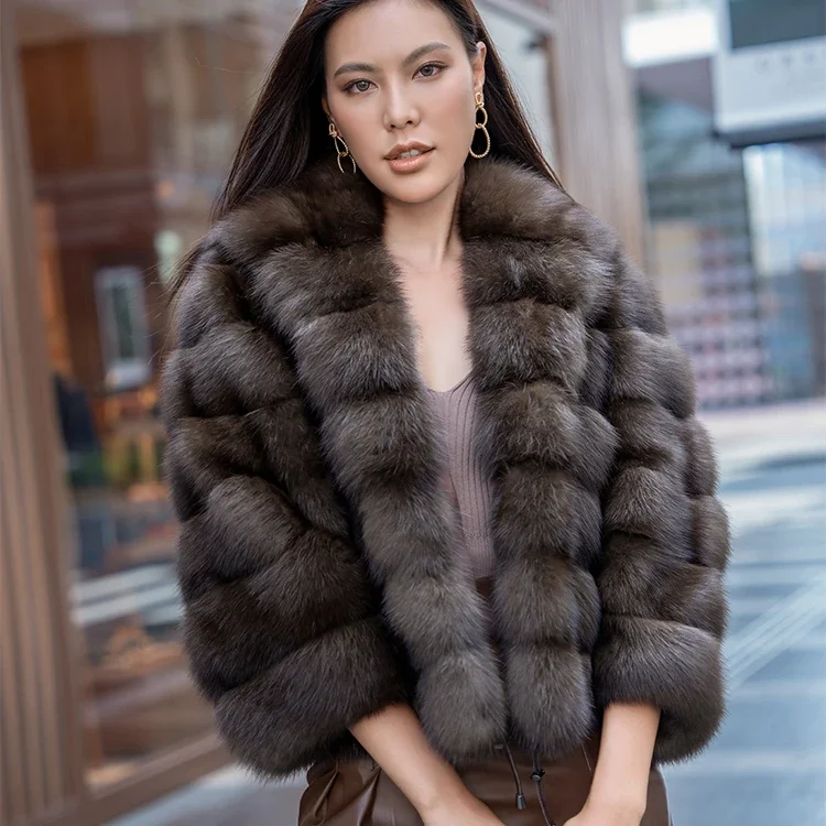 Factory Custom Luxury Real Russian Sable Suit Collar Fluffy Long Style Original Color Casual Winter Fur Coat For Women