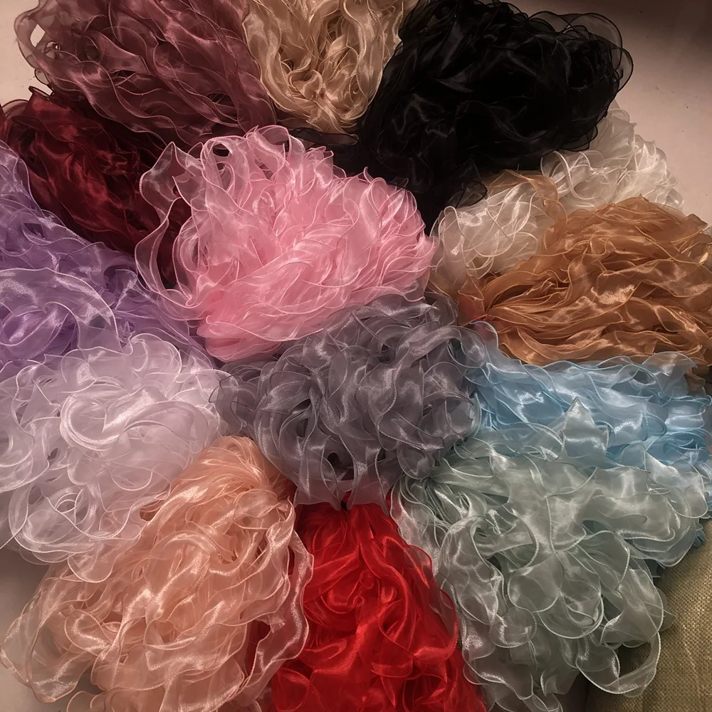 Wholesale Silk Organza Weaved Wire Edged Fishtail Ribbon For Wedding Bouquets Birthday Party